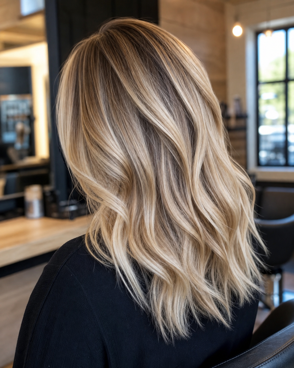 Blonde Balayage mit weichen Wellen
