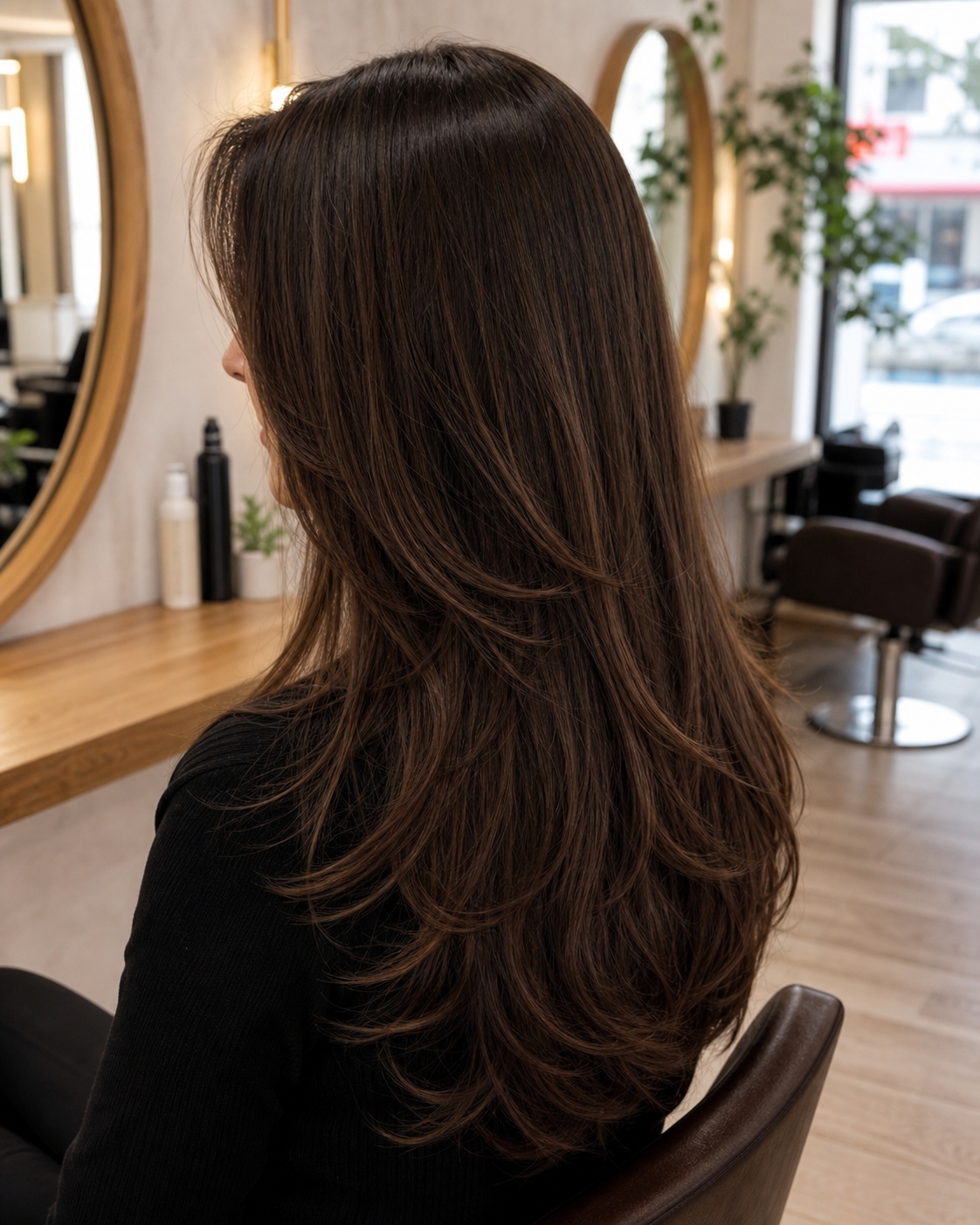 Langer, gestufter Haarschnitt mit natürlichem Glanz