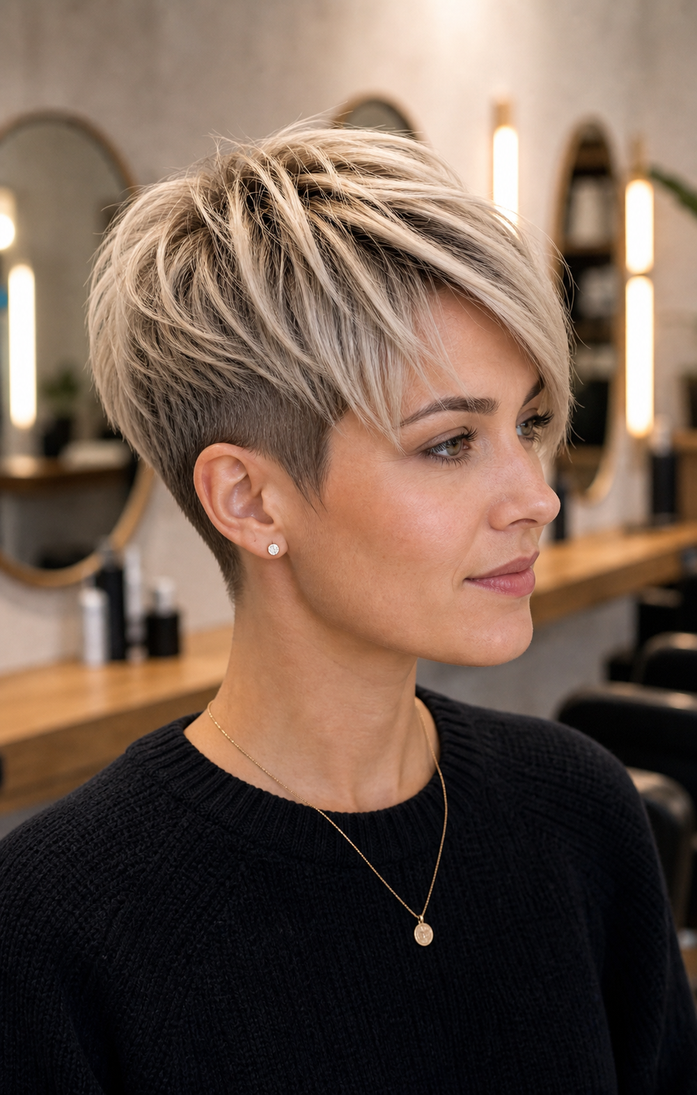 Skulpturaler Pixie-Cut in hellem Blond